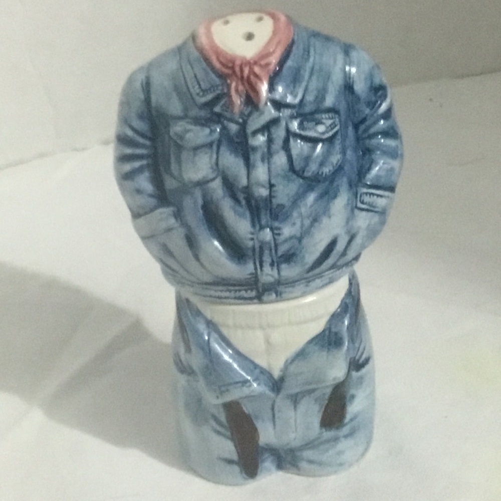 Vintage ceramic salt and pepper shaker- yup his pants are down- preloved